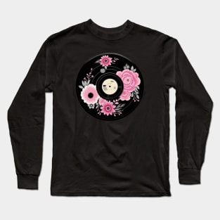 Pink Flower Vinyl Record Long Sleeve T-Shirt